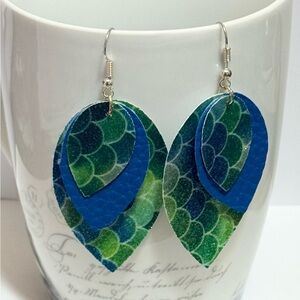 Mermaid scale faux leather earrings